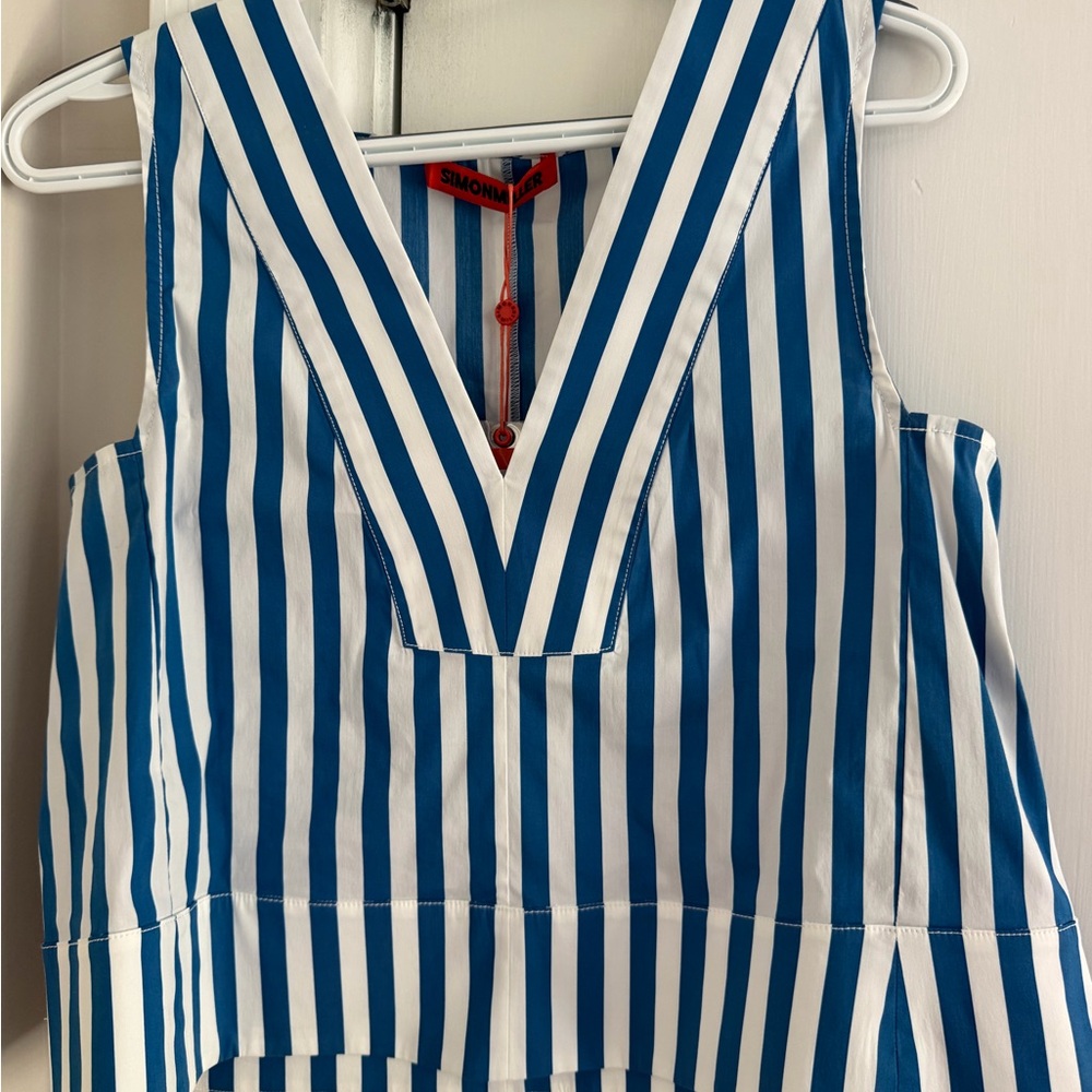 NWT Simon Miller Blue and White Striped V-Neck Sleeveless Top